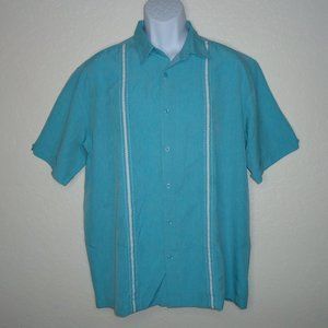 Cafe Luna* Men's Short Sleeve Button Down Straight Hem Stitch Detail Shirt~Large